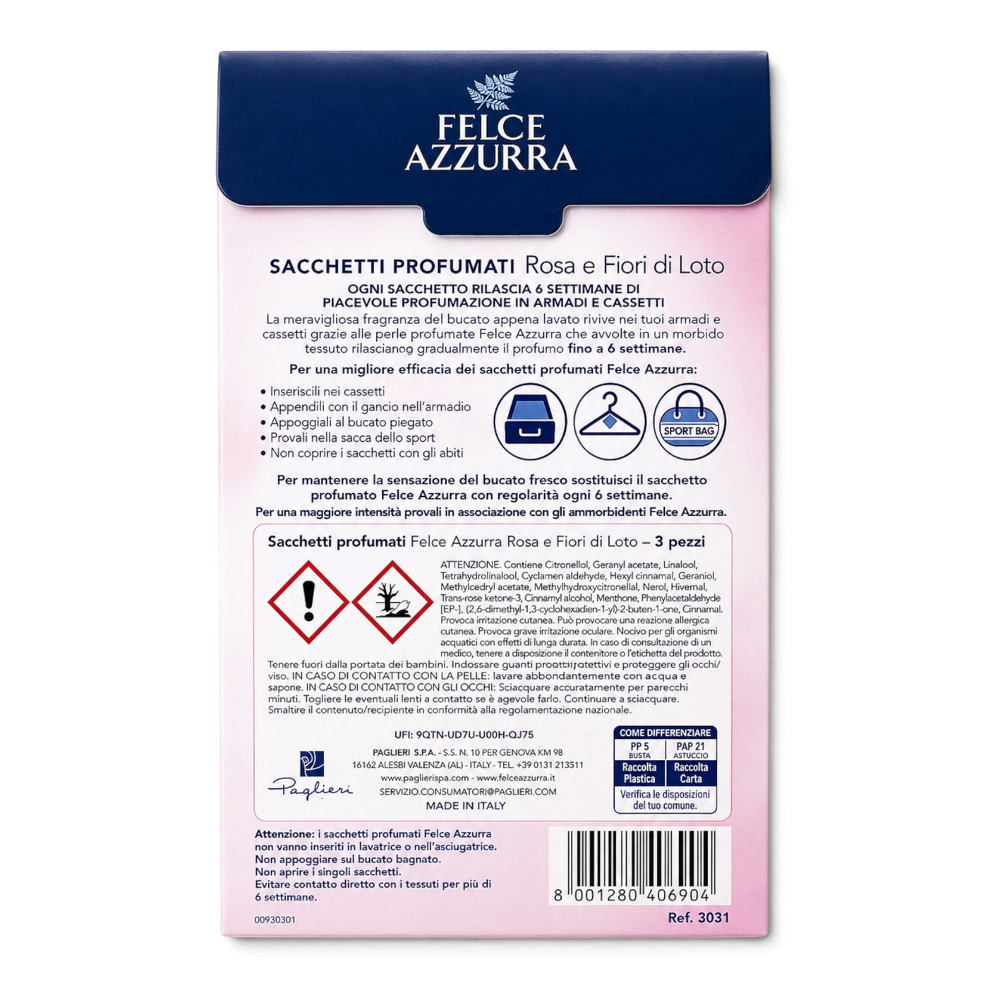 Felce Azzurra Duftbeutel Rose & Lotusblüte 3 Stück